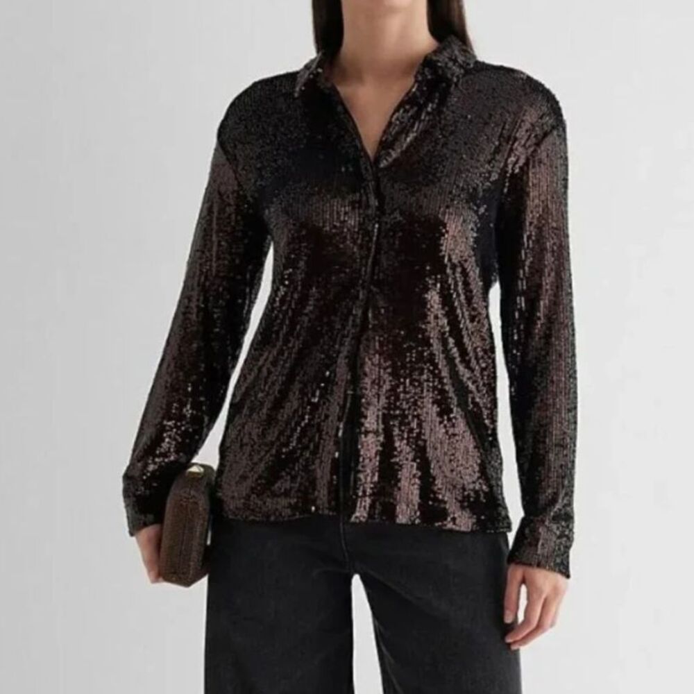 NWT M Express Portofino Sequin Chocolate Brown Office Siren Maximalist Party